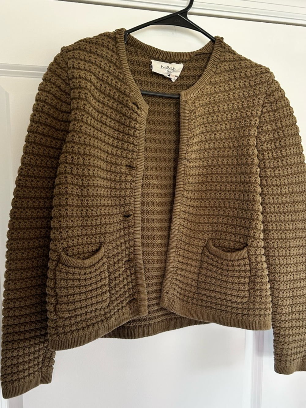 ba&sh Gaspard Cardigan Tan Open-Weave Knit Crop - Picture 3 of 11